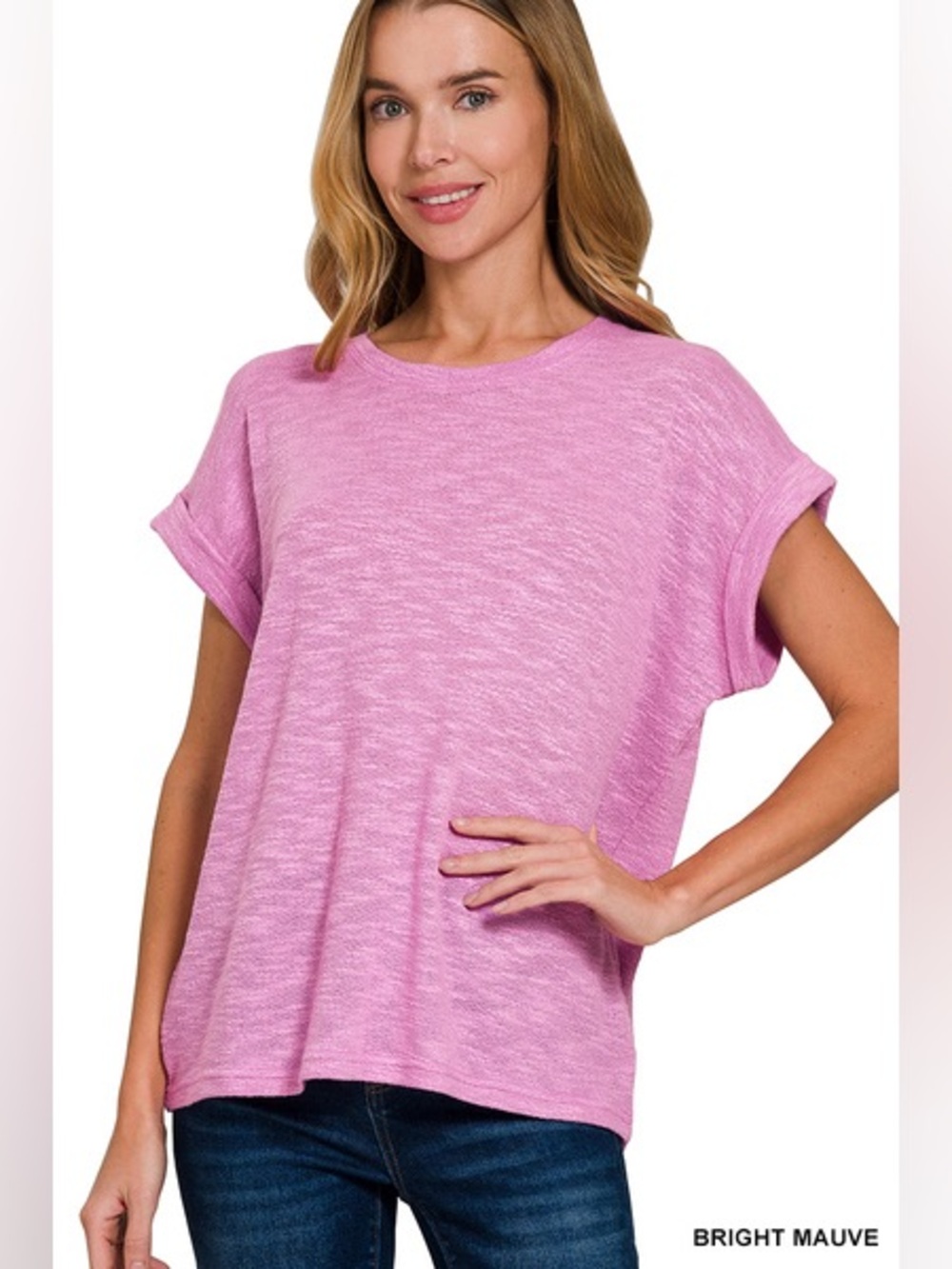 Zenana HACCI SLUB ROLLED UP SLEEVE TEE